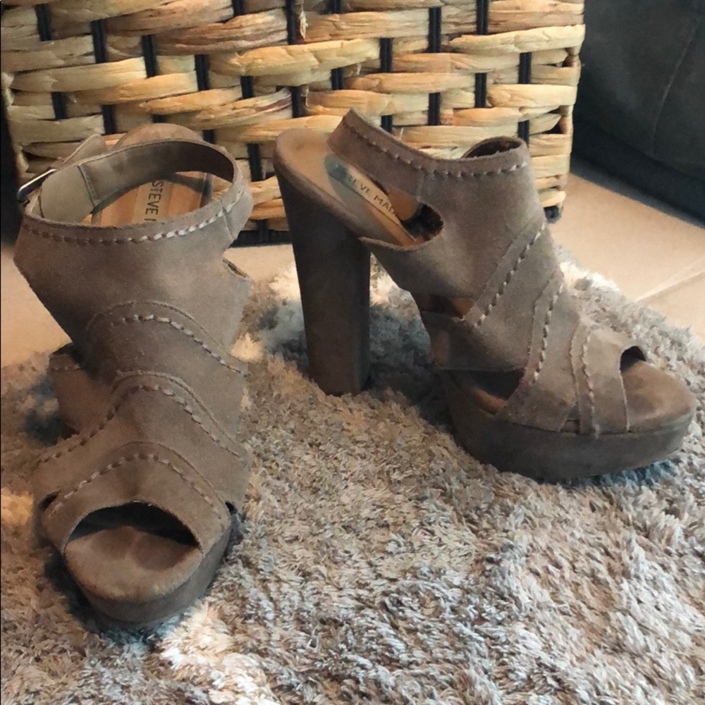 Steve Madden tan suede slingback platform heels